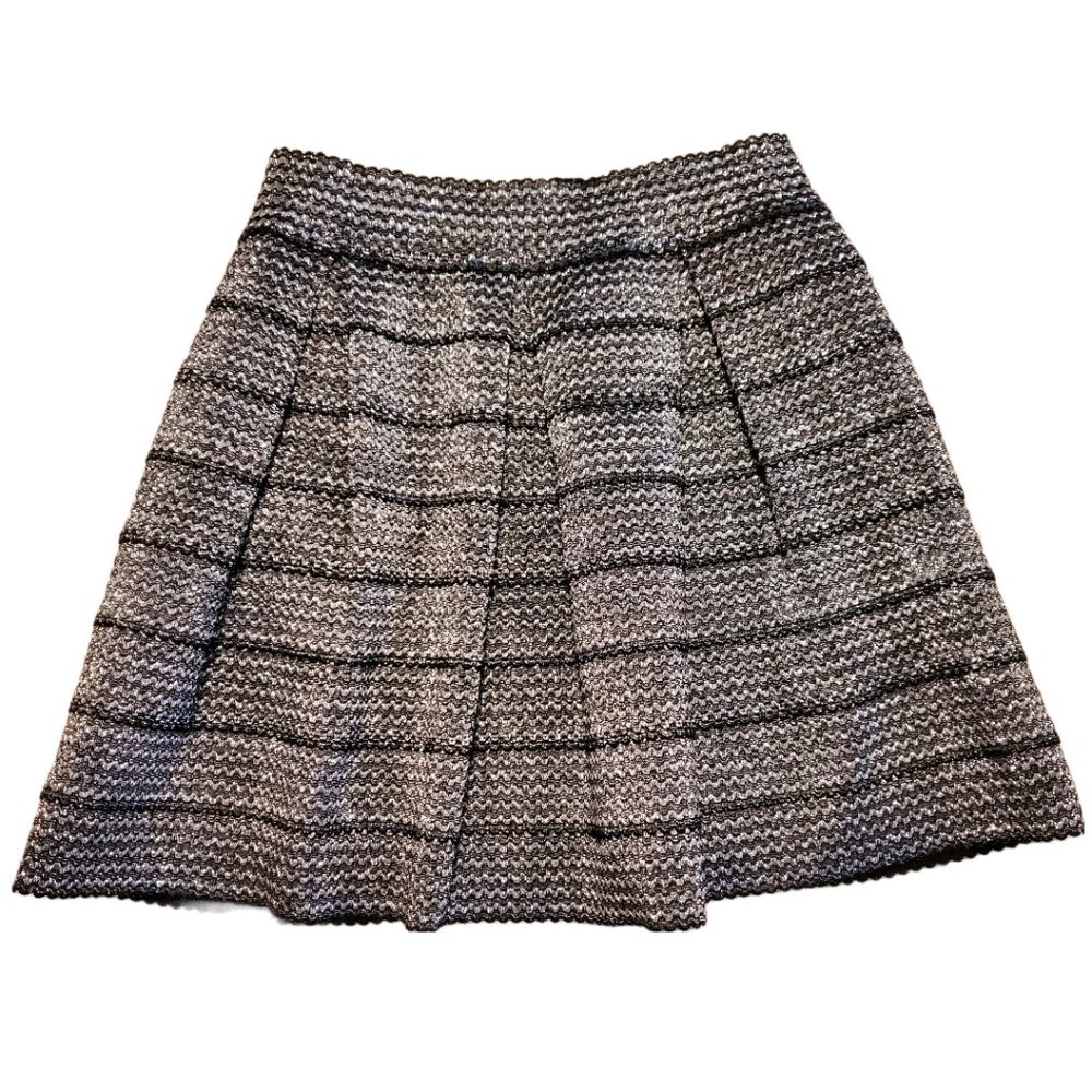 Ginger G Silver & Black Metallic Sparkly Box Pleated Skirt Size Large